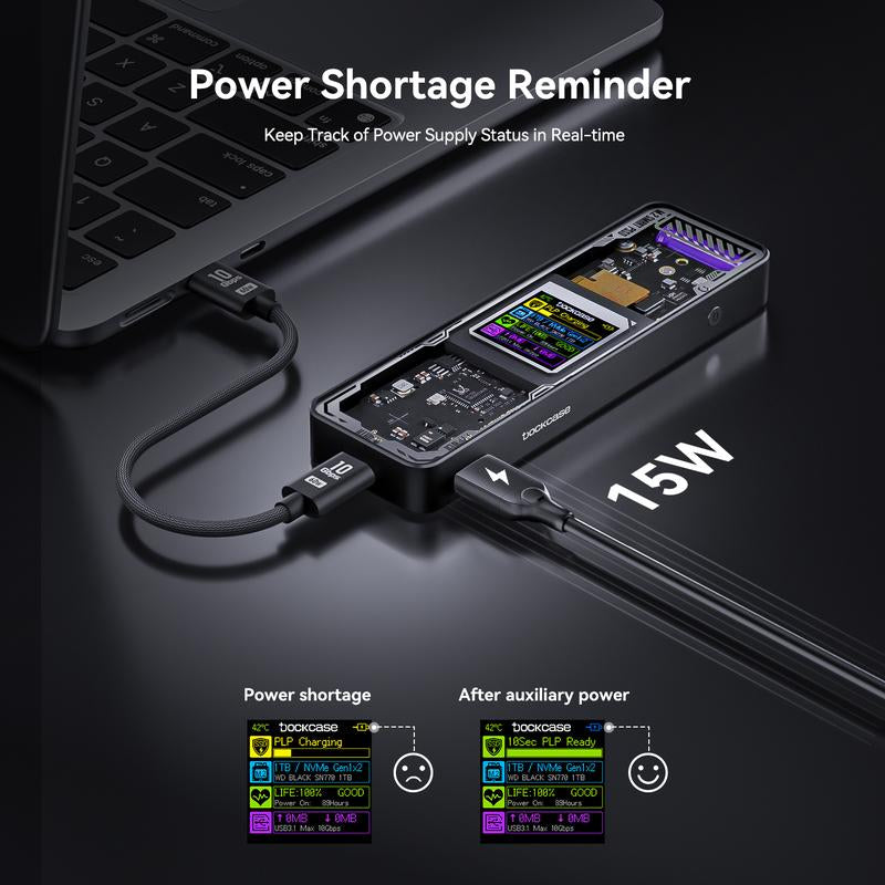 DOCKCASE Explorer Edition M.2 Nvme SSD Enclosure(Enclosure Only, SSD Not Included), USB C 3.2 Gen 2 (10 Gbps), Supports M-Key/B&M Key UASP, Fits Size 2230/2242/2260/2280 Ssds