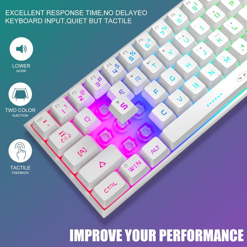 Magegee Mini 60% Gaming Keyboard, RGB Backlit 61 Key Ultra-Compact Keyboard, TS91 Ergonomic Waterproof Mechanical Feeling Office Computer Keyboard for PC, MAC, PS4, Xbox ONE Gamer