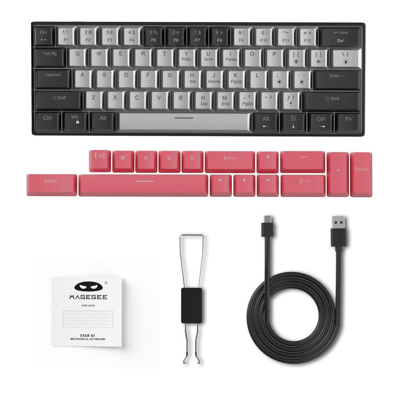 Magegee Star61 60% Mechanical Gaming Keyboard - 3-Mode Connectivity, RGB Backlit, Hot-Swappable Switches, Customizable Keycaps & Dual Sound Absorption