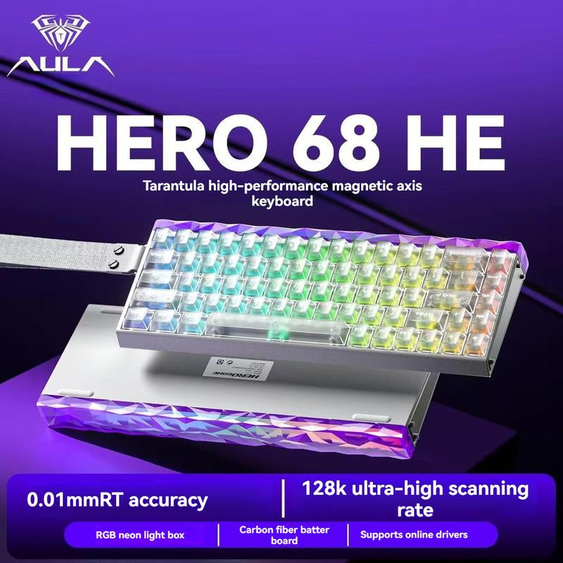 [New]Aula Hero 68 Wired Magnetic Switch Gaming Keyboard, 65% Layout,Rt 0.01, Extreme Response, RGB Backlit,Wired Connection, Web Driver, 8K Returns,E-Sport Gaming Accessories PC Accessories Tiktokshopfalldealsforyou