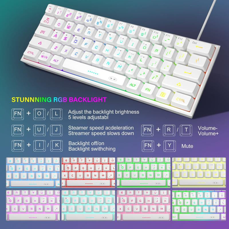 Magegee Mini 60% Gaming Keyboard, RGB Backlit 61 Key Ultra-Compact Keyboard, TS91 Ergonomic Waterproof Mechanical Feeling Office Computer Keyboard for PC, MAC, PS4, Xbox ONE Gamer