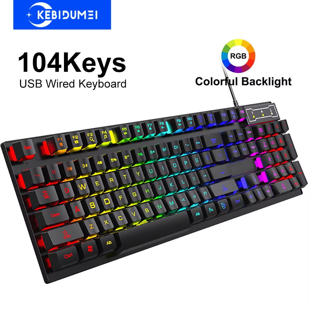 104 Keys Wired Keyboard RGB Colorful Gaming Keyboard Mechanical Feel Keyboard Standard Keyboard for Windows Laptop Computer