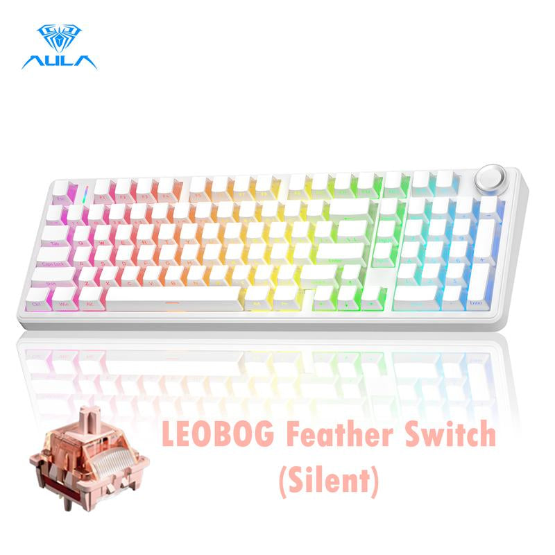 【Silent Keyboard】Aula F99 Pro Wireless Mechanical Keyboard-Silent Version,Bt5.0/2.4Ghz/Usb-C Hot Swappable Custom Keyboard,Gasket Structure,Pre-Lubed Linear Switches RGB Backlit Computer Gaming Keyboards,White Dealsforyoudays Tiktokshopfalldealsforyou