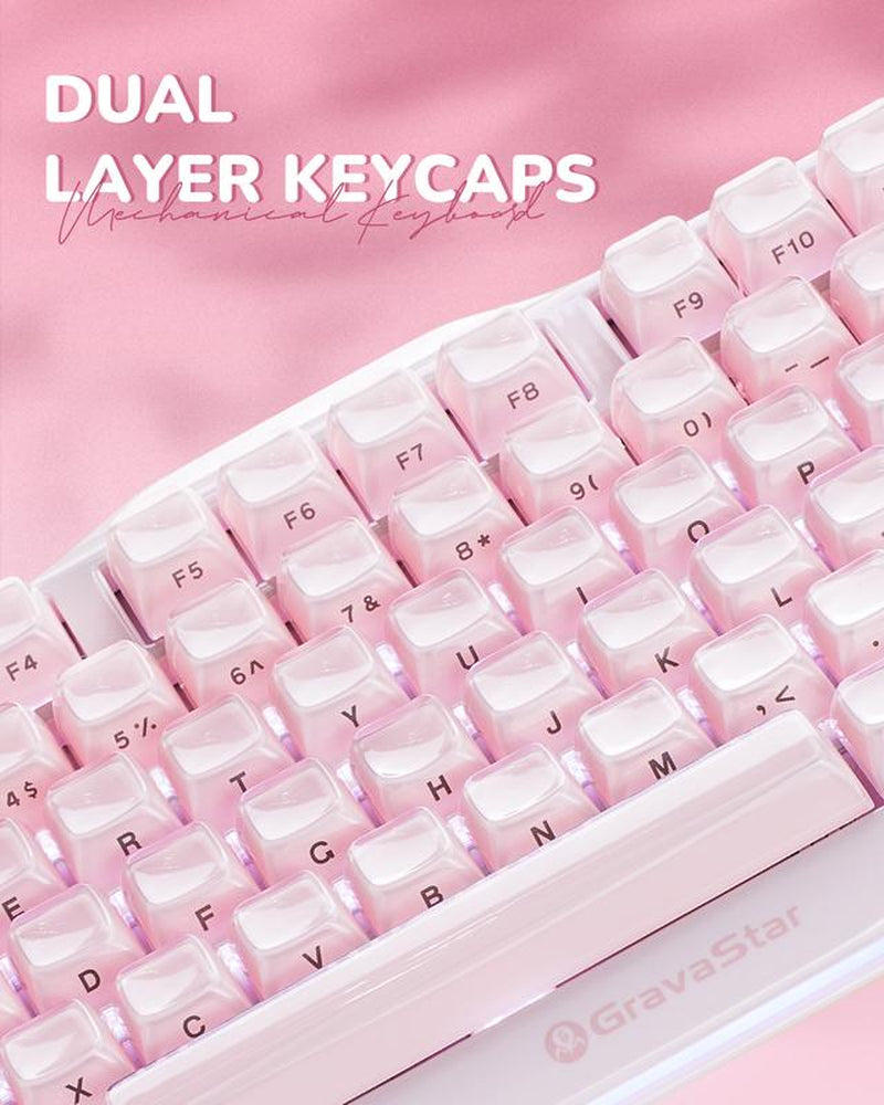 Gravastar Mercury K1 Sakura Pink Wireless Mechanical Gaming Keyboard - Stylish Aluminum Alloy Design, Gasket Hot-Swap, Linear Switches, RGB Backlit