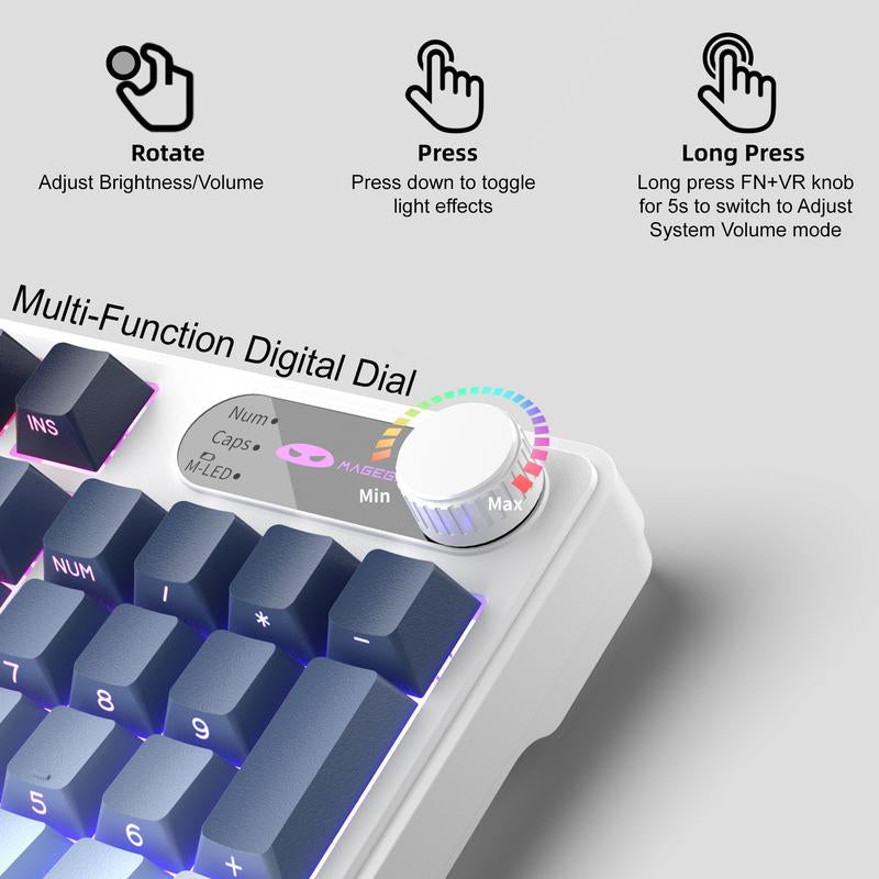 Magegee GK960 RGB Wired/Bluetooth/2.4G Keyboard - 98-Key Membrane with Customizable Lighting Effects, Adjustable Brightness & Speed
