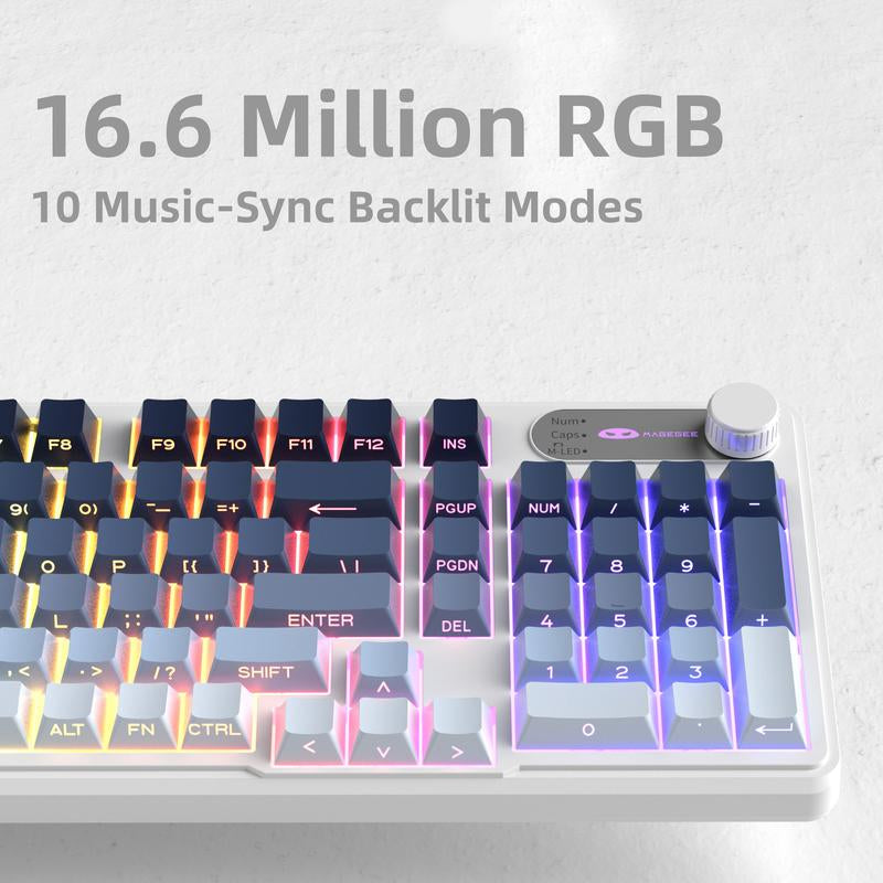Magegee GK960 RGB Wired/Bluetooth/2.4G Keyboard - 98-Key Membrane with Customizable Lighting Effects, Adjustable Brightness & Speed