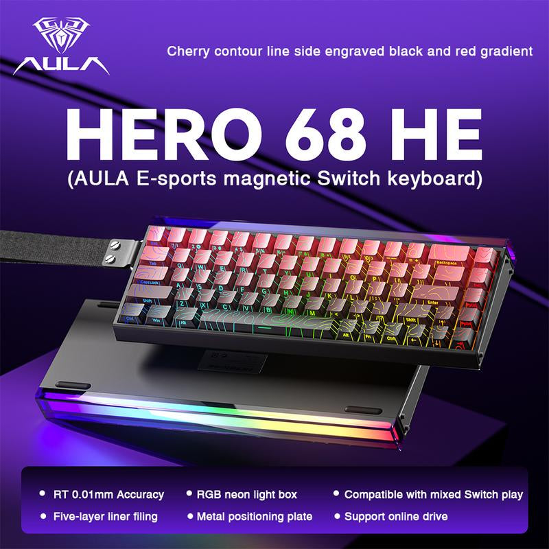[New]Aula Hero 68 Wired Magnetic Switch Gaming Keyboard, 65% Layout,Rt 0.01, Extreme Response, RGB Backlit,Wired Connection, Web Driver, 8K Returns,E-Sport Gaming Accessories PC Accessories Tiktokshopfalldealsforyou