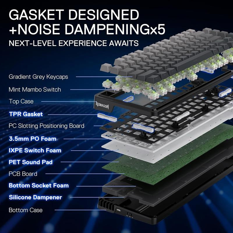 Redragon K673 GB Wireless RGB Gaming Keyboard - 75% Compact Mechanical with Hot-Swap, Dedicated Knob, and 5-Layer Noise Dampening