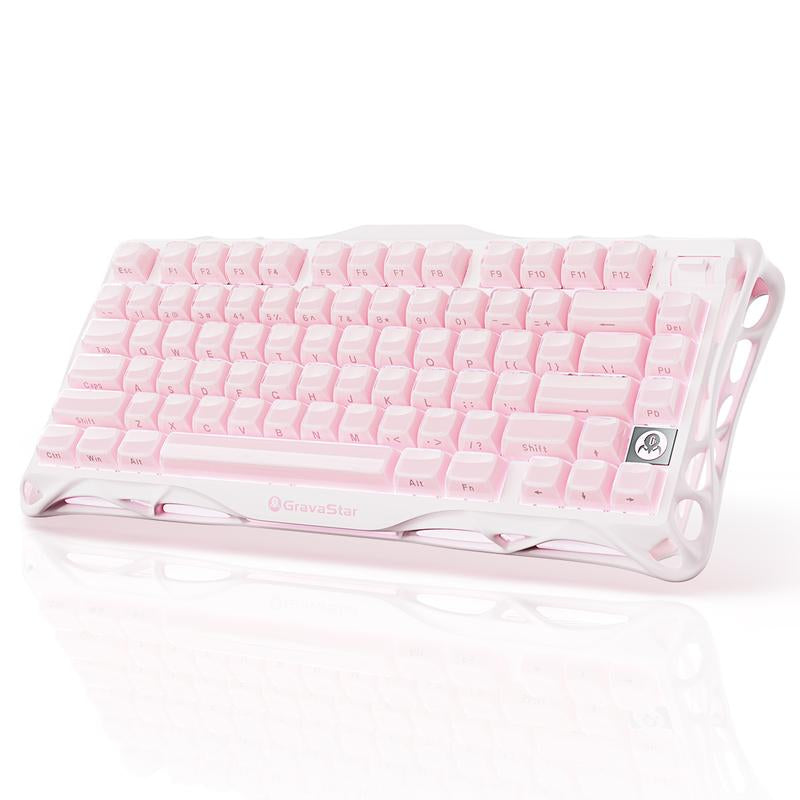 Gravastar Mercury K1 Sakura Pink Wireless Mechanical Gaming Keyboard - Stylish Aluminum Alloy Design, Gasket Hot-Swap, Linear Switches, RGB Backlit