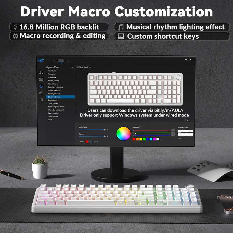 【Silent Keyboard】Aula F99 Pro Wireless Mechanical Keyboard-Silent Version,Bt5.0/2.4Ghz/Usb-C Hot Swappable Custom Keyboard,Gasket Structure,Pre-Lubed Linear Switches RGB Backlit Computer Gaming Keyboards,White Dealsforyoudays Tiktokshopfalldealsforyou