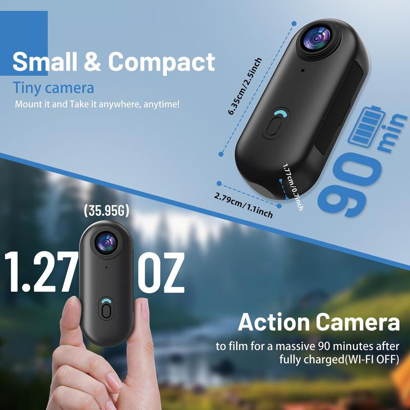 Mini Action Camera, Wearable Recording Camera, 64GB Memory Card Included, 1080P Full HD Video Quality, Waterproof Design, Perfect for Sports & Daily Use