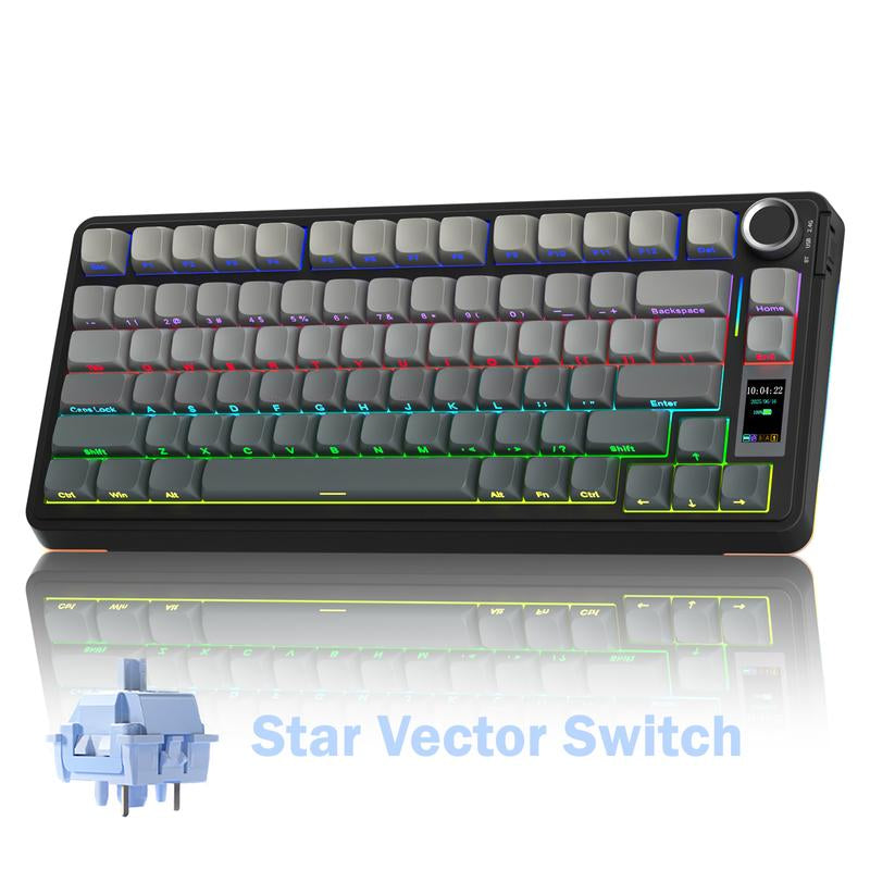 [New]Aula S75 Pro Wireless Mechanical Gaming Keyboard with Screen Knob RGB Rainbow Backlit Tri-Mode 2.4G USB-C Bluetooth5.0 Hot Swappable Gaming Keyboard for Gamers Gaming PC Accessories Gasket Custom Creamy Keyboard