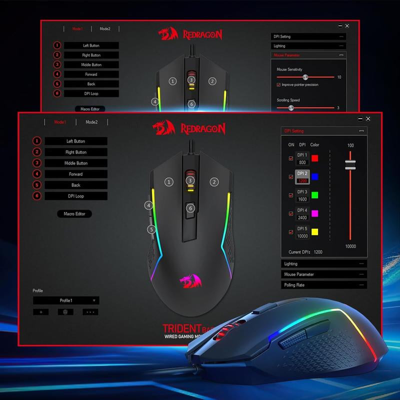 Redragon M616 RGB Gaming Mouse, 10000 DPI Wired Optical Mouse with 6 Programmable Buttons & 8 Backlit Modes, Software Supports DIY Keybinds