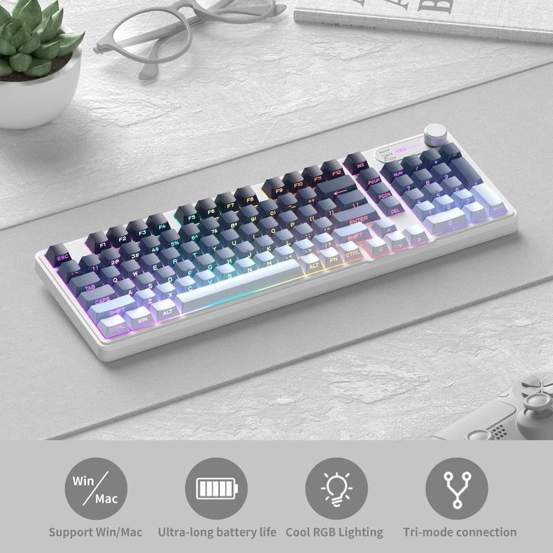 Magegee GK960 RGB Wired/Bluetooth/2.4G Keyboard - 98-Key Membrane with Customizable Lighting Effects, Adjustable Brightness & Speed