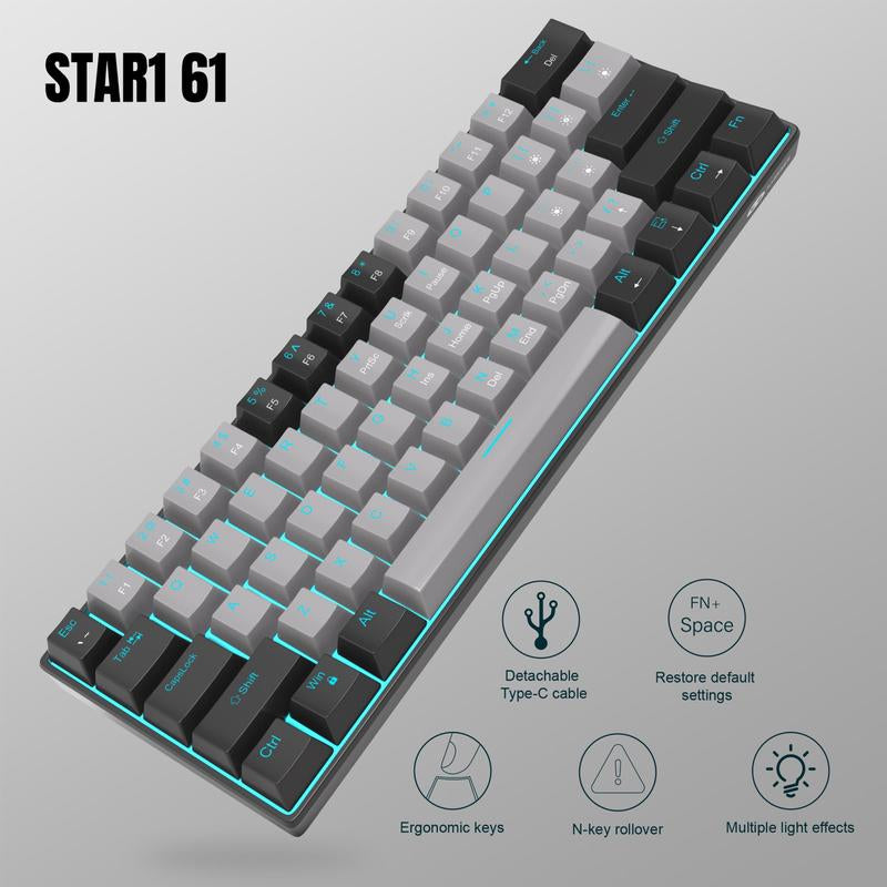 Magegee Star61 60% Mechanical Gaming Keyboard - 3-Mode Connectivity, RGB Backlit, Hot-Swappable Switches, Customizable Keycaps & Dual Sound Absorption