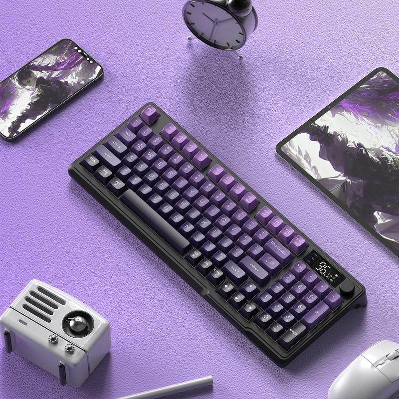 MAMBASNAKE×ZIYOU LANG M96 Wireless Keyboard Creamy Silent Membrane with Rainbow Backlight Media Knob LCD Screen Dual Mode-Bluetooth/2.4Ghz,Ball Shape PBT Keycap 94 Key ANSI Layout for Win Mac PC Gamer