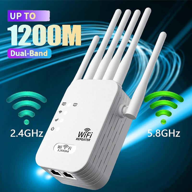 Ultimate Wifi Extender 2026 - 1200Mbps Dual Band Booster with 6 Antennas, 12,000 Sq.Ft Coverage, Supports 100 Devices, Repeater & Ethernet Port