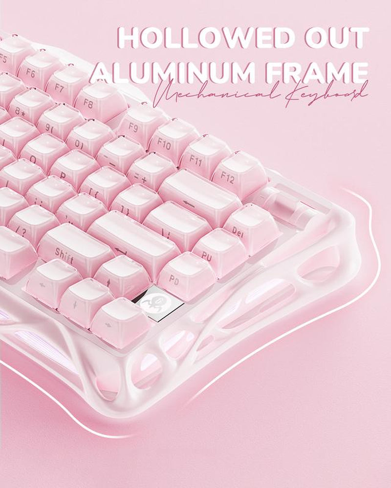 Gravastar Mercury K1 Sakura Pink Wireless Mechanical Gaming Keyboard - Stylish Aluminum Alloy Design, Gasket Hot-Swap, Linear Switches, RGB Backlit