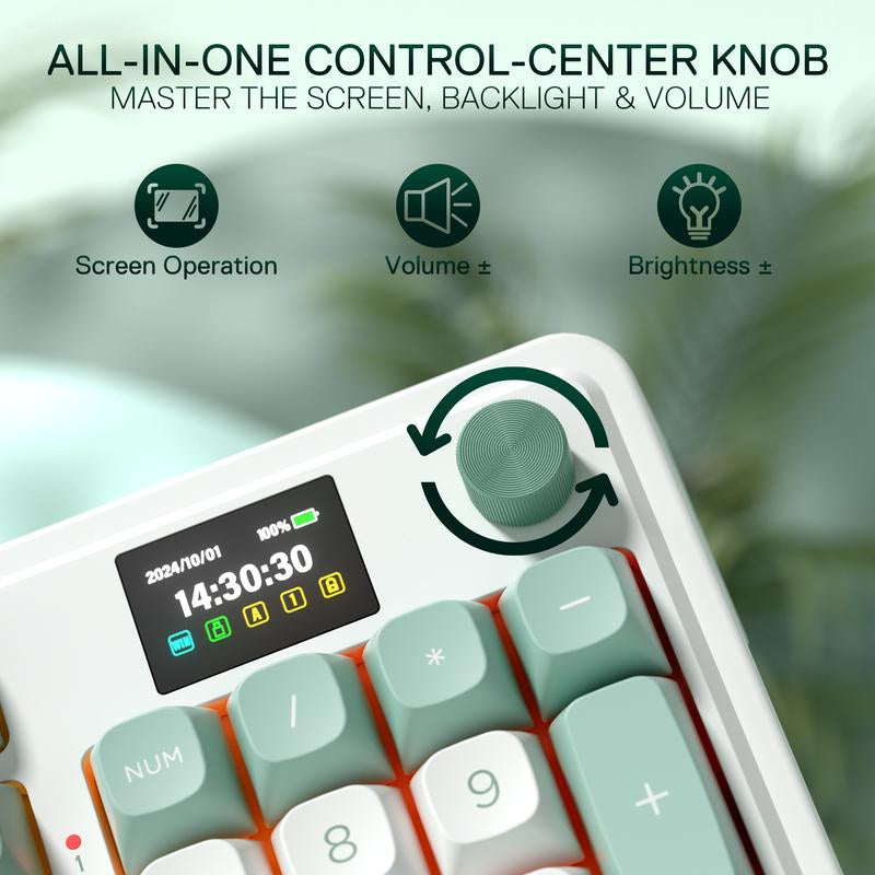 REDRAGON K719 Wireless Gasket Gaming Keyboard with Hype Screen, 95 Keys, 5-Layer Noise Dampening, Custom Linear Switch, Jade Cloud Color