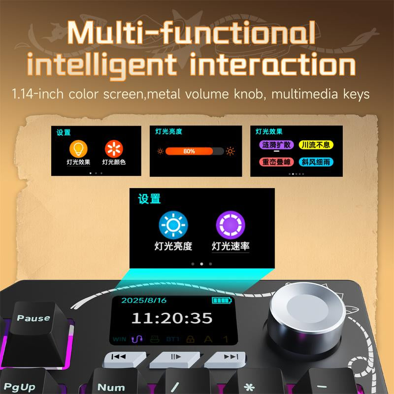 [Black Friday] AJAZZ AK35I V4 Full-Size Wireless Mechanical Gaming Keyboard with Rotary Knob and Smart Screen Numeric Keypad. Ideal for Esports and Office Use. Customizable Keyboard. Creamy Keyboard.