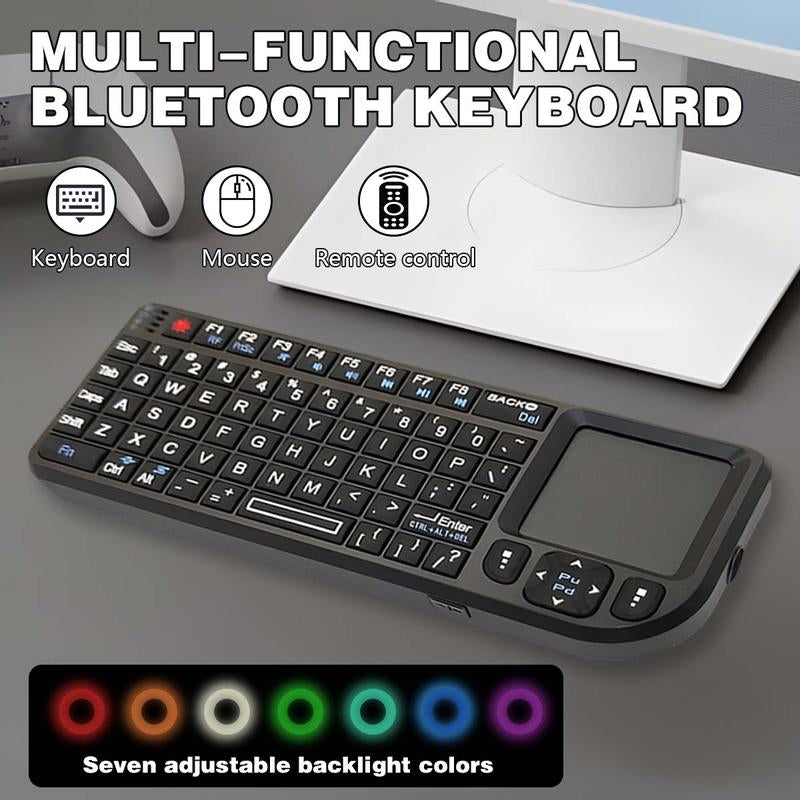 Universal Mini Wireless Keyboard with Touchpad - Rechargeable, Backlit, Ergonomic Design, Multi-Device Compatible, Perfect for Gaming and Office Use