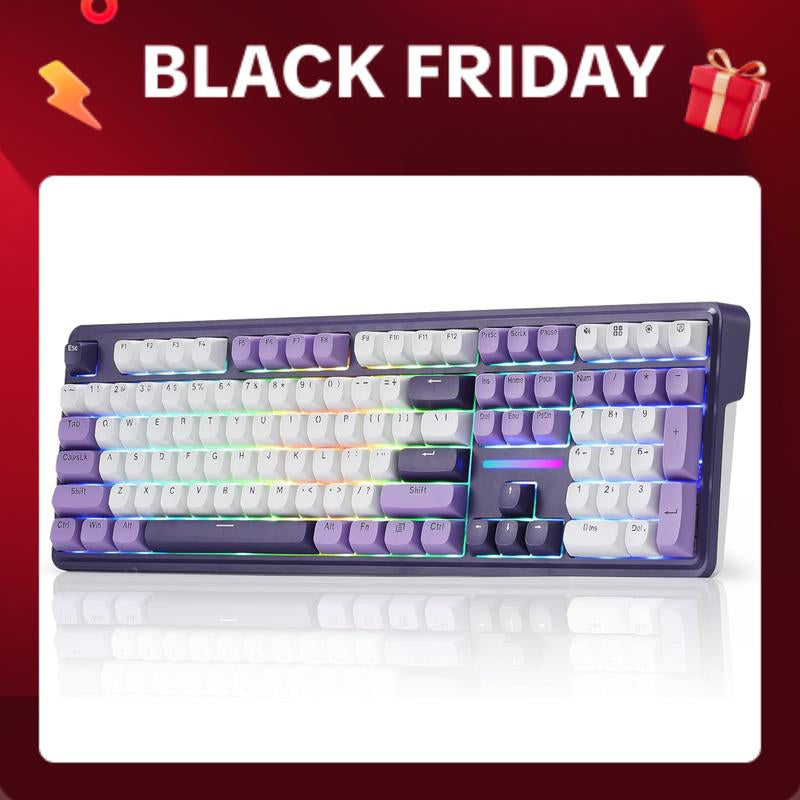 Redragon K745 PRO Wireless Gasket RGB Gaming Keyboard, 108 Keys Mechanical Keyboard W/Extra 4 Hotkeys, Hot-Swap South-Facing LED Socket, 5-Layer Noise Dampening, round PBT Keycaps, Mint Mambo Switch,Charming Purple