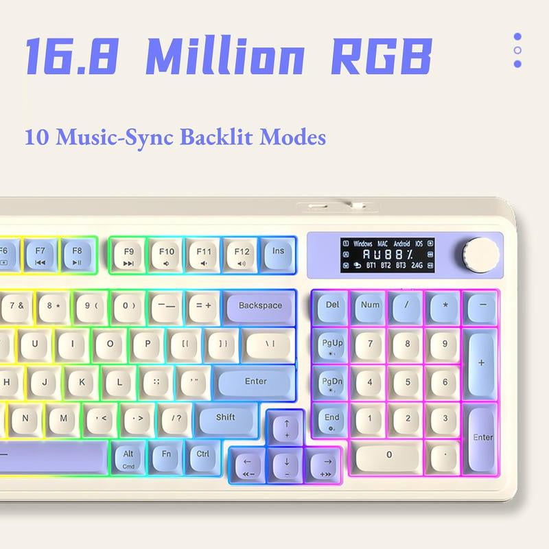 <NEW>AULA S99 Pro Keyboard, Tri-Mode Bluetooth/2.4Ghz/Usb-C Cute Creamy Gaming Keyboard with Number Pad RGB Backlit, Media Knob Custom Mechanical Feel Computer Keyboard for MAC Xbox PC Gamer S99 Keyboard Fixed Keycaps & Switches (Non-Replaceable)