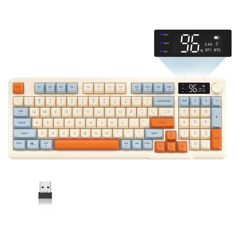 MAMBASNAKE×ZIYOU LANG M96 Wireless Keyboard Creamy Silent Membrane with Rainbow Backlight Media Knob LCD Screen Dual Mode-Bluetooth/2.4Ghz,Ball Shape PBT Keycap 94 Key ANSI Layout for Win Mac PC Gamer