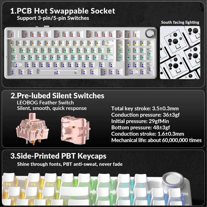 【Silent Keyboard】Aula F99 Pro Wireless Mechanical Keyboard-Silent Version,Bt5.0/2.4Ghz/Usb-C Hot Swappable Custom Keyboard,Gasket Structure,Pre-Lubed Linear Switches RGB Backlit Computer Gaming Keyboards,White Dealsforyoudays Tiktokshopfalldealsforyou