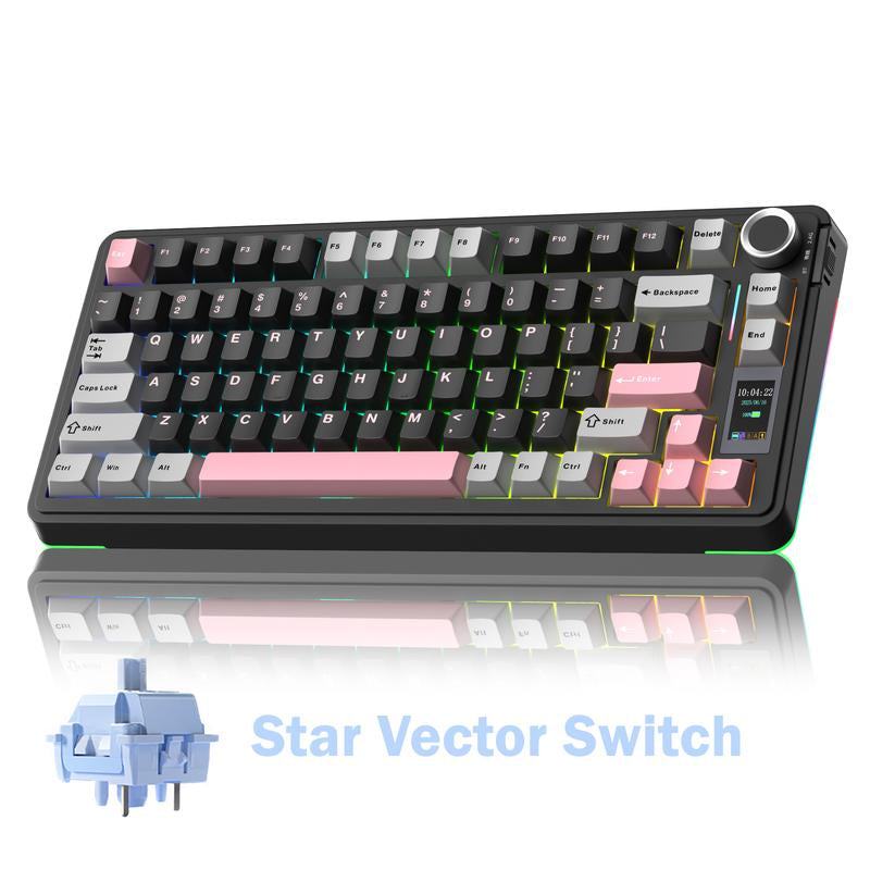 [New]Aula S75 Pro Wireless Mechanical Gaming Keyboard with Screen Knob RGB Rainbow Backlit Tri-Mode 2.4G USB-C Bluetooth5.0 Hot Swappable Gaming Keyboard for Gamers Gaming PC Accessories Gasket Custom Creamy Keyboard