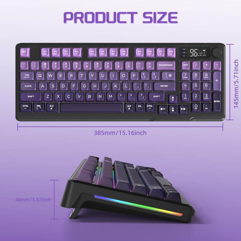 MAMBASNAKE×ZIYOU LANG M96 Wireless Keyboard Creamy Silent Membrane with Rainbow Backlight Media Knob LCD Screen Dual Mode-Bluetooth/2.4Ghz,Ball Shape PBT Keycap 94 Key ANSI Layout for Win Mac PC Gamer