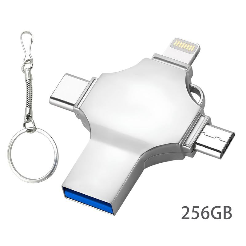 4 in 1 Flash Drive,High Speed USB 3.0 Memory Storage,Otg Flash Pen Drive with Free Type-C Adapter for Iphones/Android/Pc and More Devices,64/128/256Gb Photo Stick USB Memory Stick Storage for Photos and Videos Backup