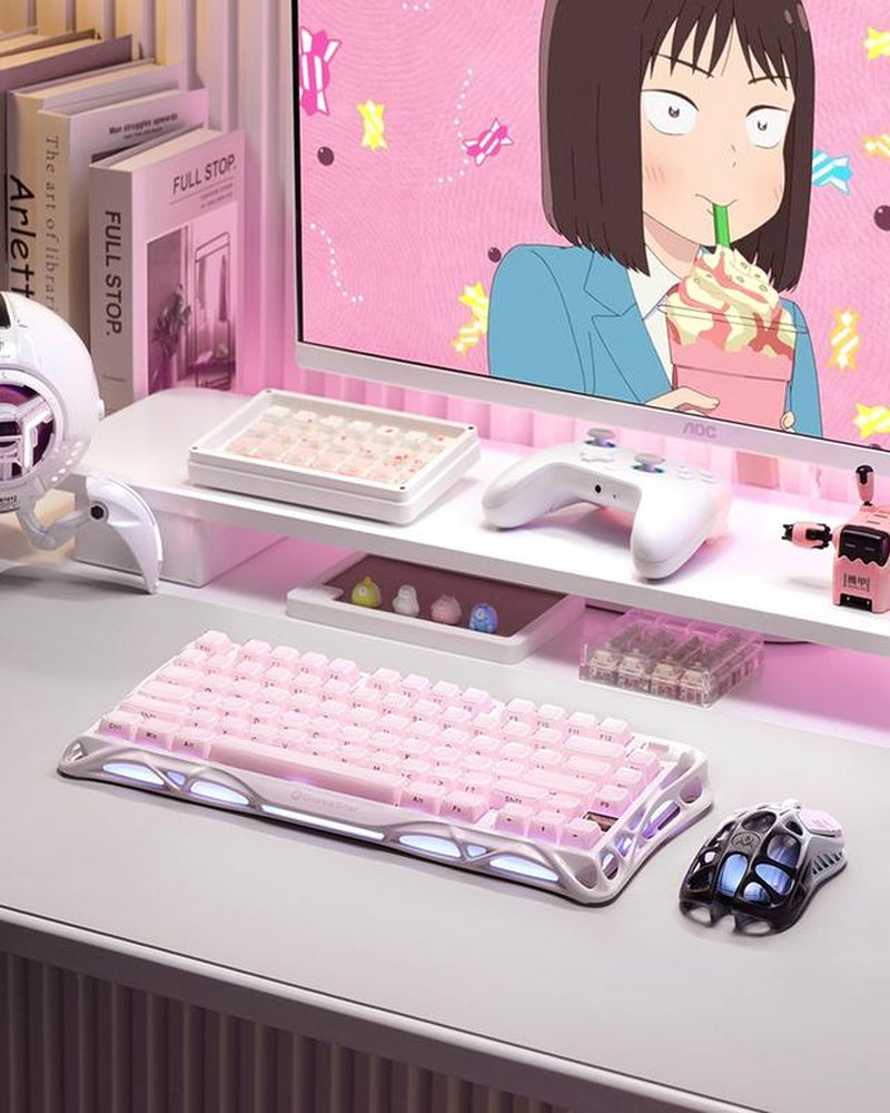 Gravastar Mercury K1 Sakura Pink Wireless Mechanical Gaming Keyboard - Stylish Aluminum Alloy Design, Gasket Hot-Swap, Linear Switches, RGB Backlit