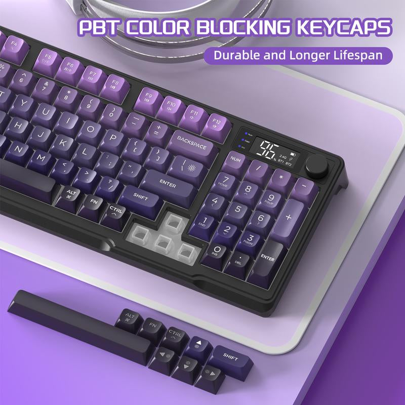 MAMBASNAKE×ZIYOU LANG M96 Wireless Keyboard Creamy Silent Membrane with Rainbow Backlight Media Knob LCD Screen Dual Mode-Bluetooth/2.4Ghz,Ball Shape PBT Keycap 94 Key ANSI Layout for Win Mac PC Gamer