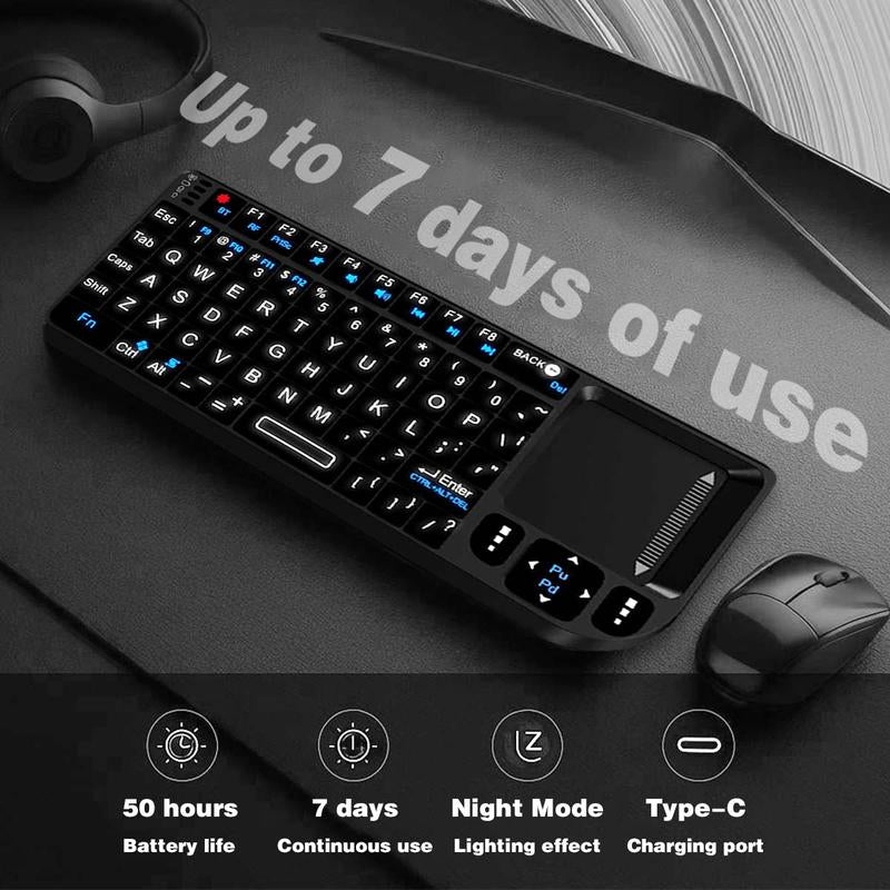Universal Mini Wireless Keyboard with Touchpad - Rechargeable, Backlit, Ergonomic Design, Multi-Device Compatible, Perfect for Gaming and Office Use