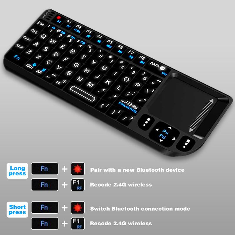Universal Mini Wireless Keyboard with Touchpad - Rechargeable, Backlit, Ergonomic Design, Multi-Device Compatible, Perfect for Gaming and Office Use