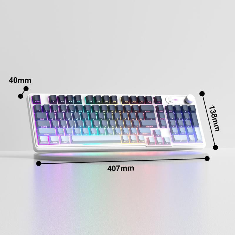 Magegee GK960 RGB Wired/Bluetooth/2.4G Keyboard - 98-Key Membrane with Customizable Lighting Effects, Adjustable Brightness & Speed