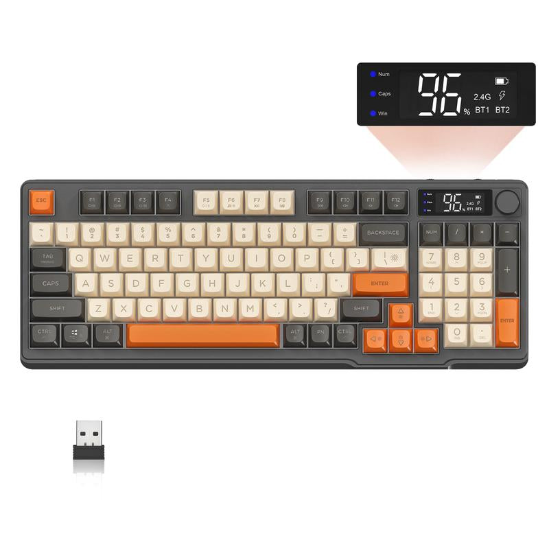 MAMBASNAKE×ZIYOU LANG M96 Wireless Keyboard Creamy Silent Membrane with Rainbow Backlight Media Knob LCD Screen Dual Mode-Bluetooth/2.4Ghz,Ball Shape PBT Keycap 94 Key ANSI Layout for Win Mac PC Gamer