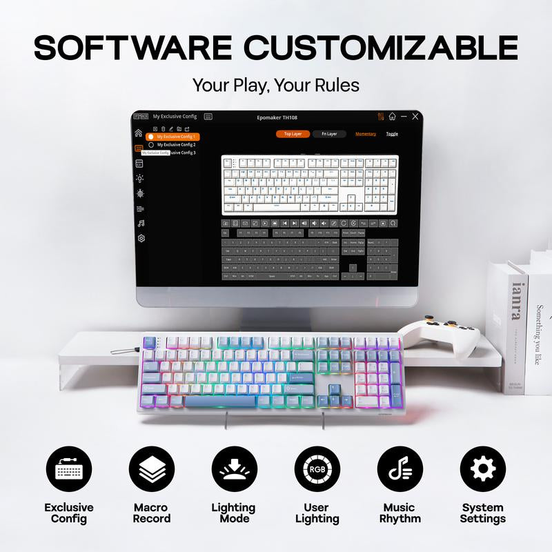 EPOMAKER TH108 Wireless Mechanical Keyboard - 108 Keys, Hot Swappable, RGB Backlit, Tri-Mode Connectivity for PC/Mac/Linux - Perfect for Gaming & Office Use!