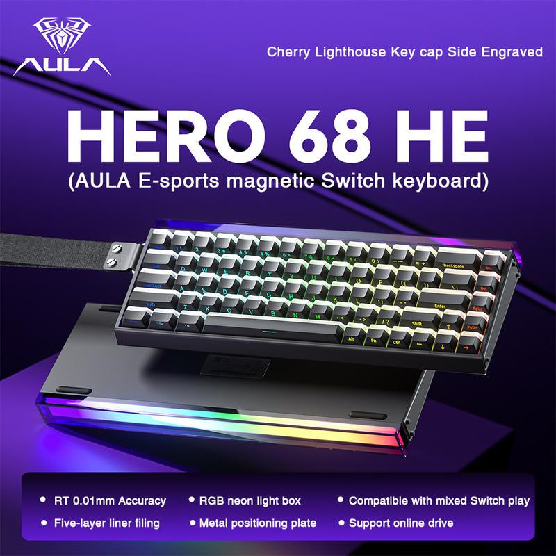[New]Aula Hero 68 Wired Magnetic Switch Gaming Keyboard, 65% Layout,Rt 0.01, Extreme Response, RGB Backlit,Wired Connection, Web Driver, 8K Returns,E-Sport Gaming Accessories PC Accessories Tiktokshopfalldealsforyou
