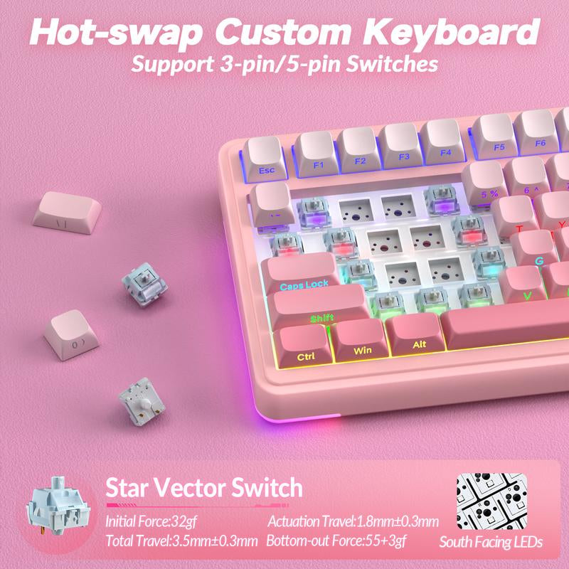 [New]Aula S75 Pro Wireless Mechanical Gaming Keyboard with Screen Knob RGB Rainbow Backlit Tri-Mode 2.4G USB-C Bluetooth5.0 Hot Swappable Gaming Keyboard for Gamers Gaming PC Accessories Gasket Custom Creamy Keyboard