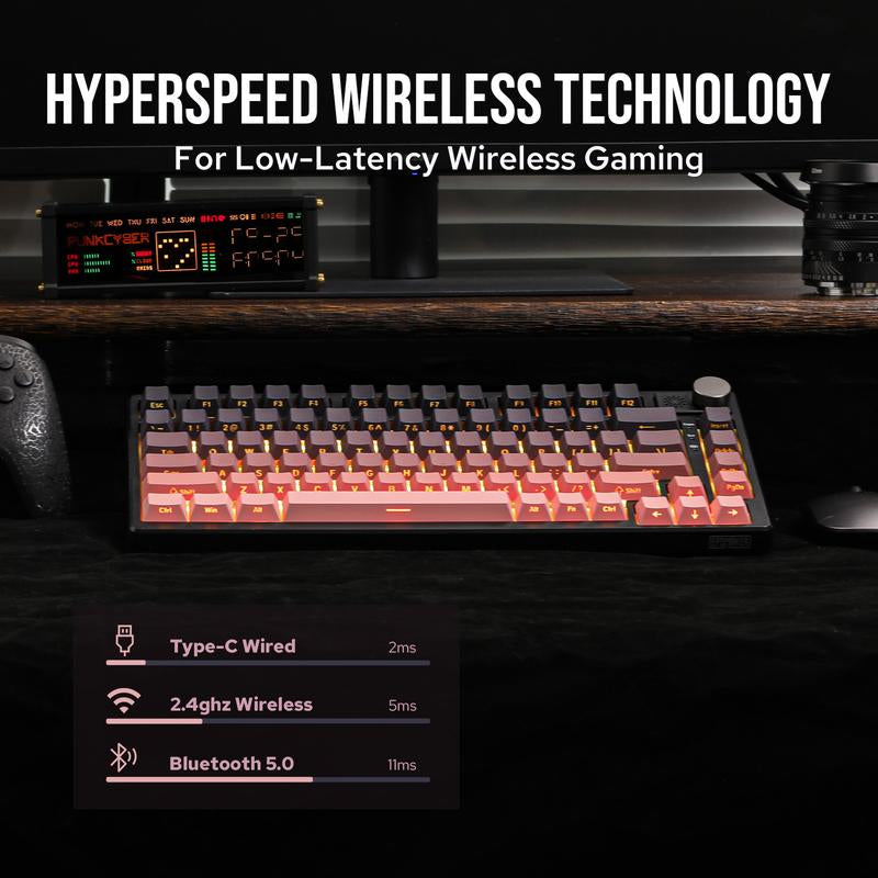 Epomaker HE75 75% Wireless Mechanical Keyboard - RGB Backlight, Metal Knob, Tri-Mode Connectivity for Gaming on Mac/Win