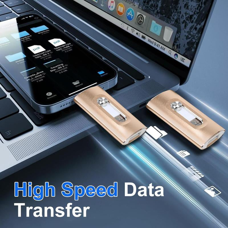 4 in 1 Flash Drive,High Speed USB 3.0 Memory Storage,Otg Flash Pen Drive with Free Type-C Adapter for Iphones/Android/Pc and More Devices,64/128/256Gb Photo Stick USB Memory Stick Storage for Photos and Videos Backup