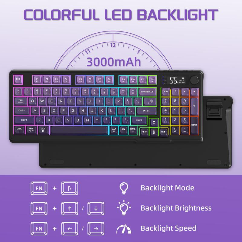 MAMBASNAKE×ZIYOU LANG M96 Wireless Keyboard Creamy Silent Membrane with Rainbow Backlight Media Knob LCD Screen Dual Mode-Bluetooth/2.4Ghz,Ball Shape PBT Keycap 94 Key ANSI Layout for Win Mac PC Gamer